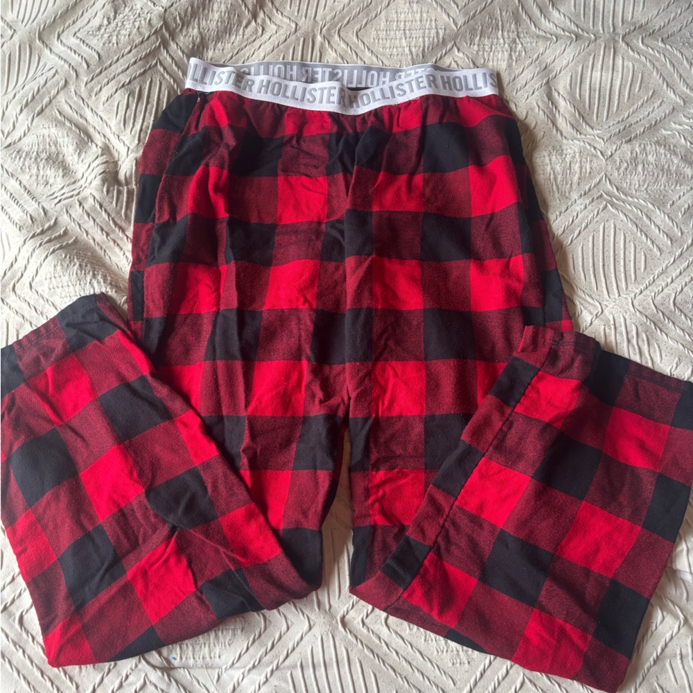 Hollister Red and Black Plaid Sleep Shorts with Branded Waistband